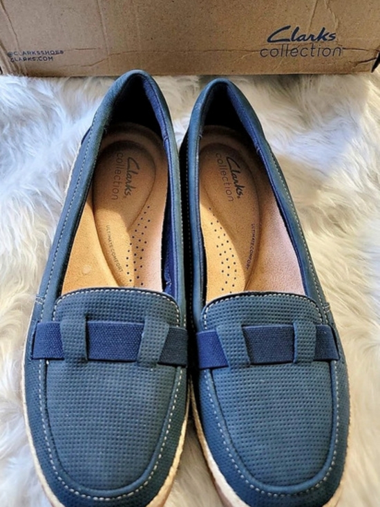 Clarks Shoes - NIB Clarks Elaina Echo Blue Nubuck US 9W Loafers- Never Worn